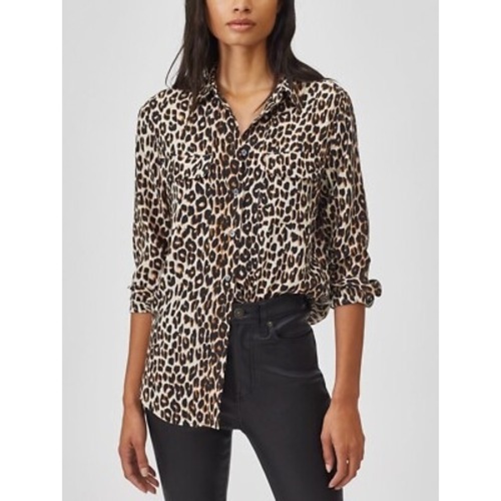 Equipment Femme Leopard Print Silk Button Down Shirt Blouse Size Small